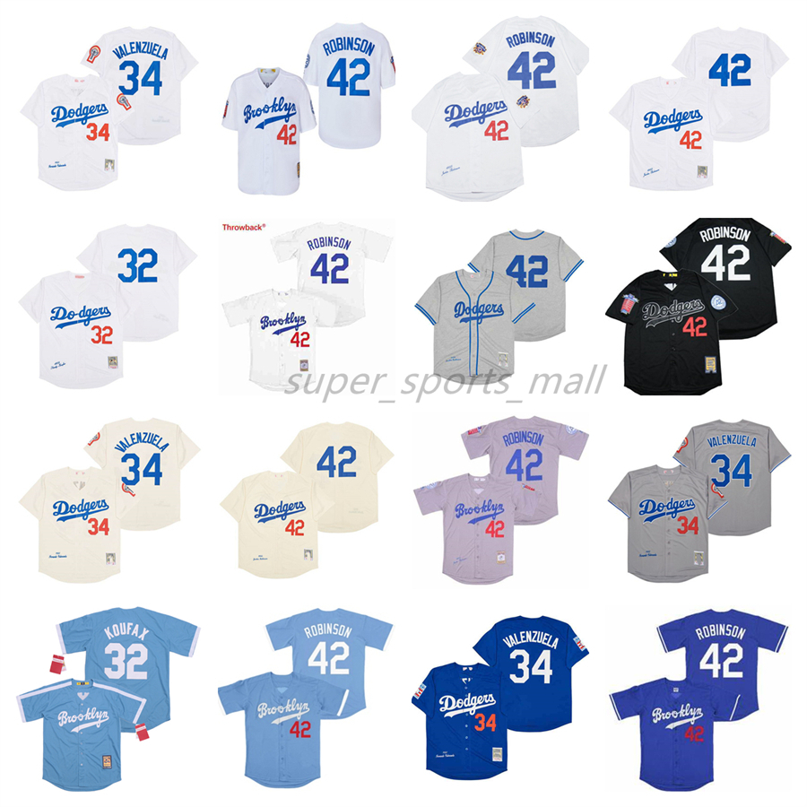 

Vintage Movie College Baseball Wears Jersey 34 Fernando Valenzuela 1981 42 Jackie Robinson 1955 32 Sandy Koufax 1955 Men Women Youth Size, As picture