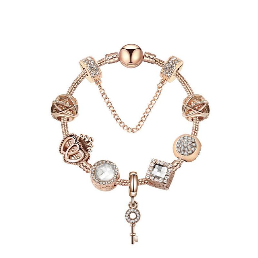 

Original Pandoras 925 Silver Rose Gold Crystal Lock Pendant Bracelet DIY Beads Charm Safety Chain Bracelets Jewelry Holiday Gift269K