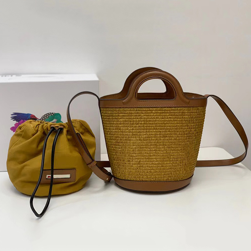 

7A Top Quality Designers women bags rattan straw linen girl handbags purses one shoulder crossbody bucket bag luxurys fashion lady tote Drawstring bags 24cm, Box