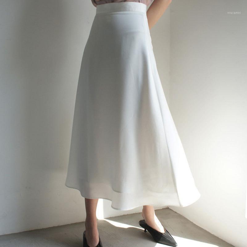 

Skirts SpringSUMMER Women Satin Silk Skirt Elegant Solid Color High Waist Loose Office Lady White A-line Womens Long