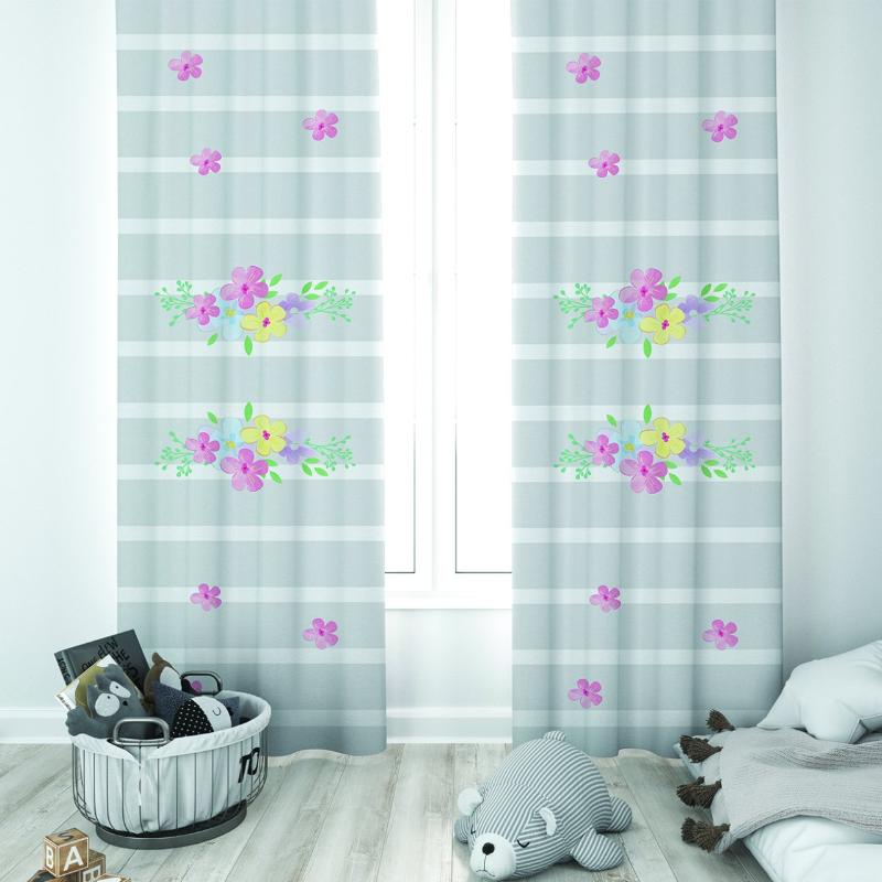 

Curtain & Drapes Gray Striped Backdrop Floral Unisex Baby Kids Room Special Design Canopy Hook Button Blackout Jealous Window Bedroom, 65x135 cm ( 2 pcs)