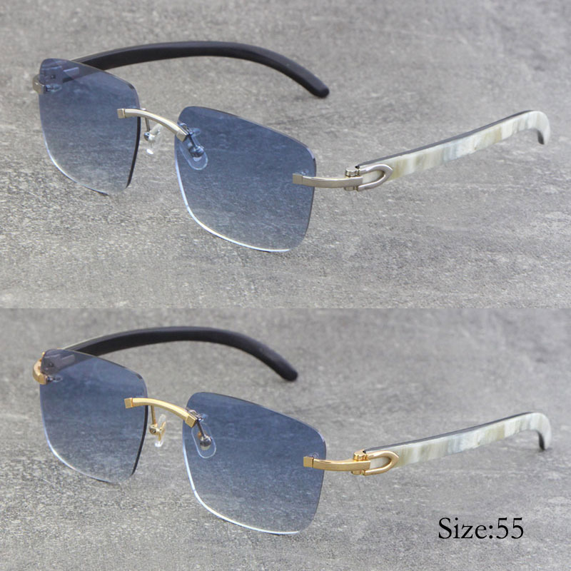 

Gold Brown Lens Frames Mans Rimless Sunglasses Man Original White Mix Black Vertical Stripes Buffalo Horn Sun Glasses Woman Wire Frame Same Parts different Model
