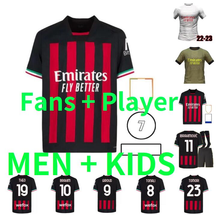

fans player men kids kit 22 23 GIROUD IBRAHIMOVIC soccer jersey AC MILANS TOMORI football shirt 2022 2023 TONALI REBIC Camiseta de futbol BRAHIM R.LEAO FLORENZI THEO, 21/22