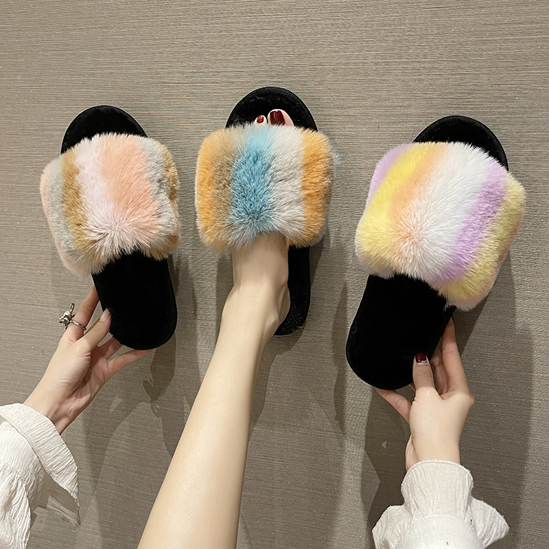 

Fashion Winter Women Slippers Fluffy Plush Designer Warm Slipper Non-Slip Autumn Scuffs Top-Quality Multicolor Slide for Ladies, #103