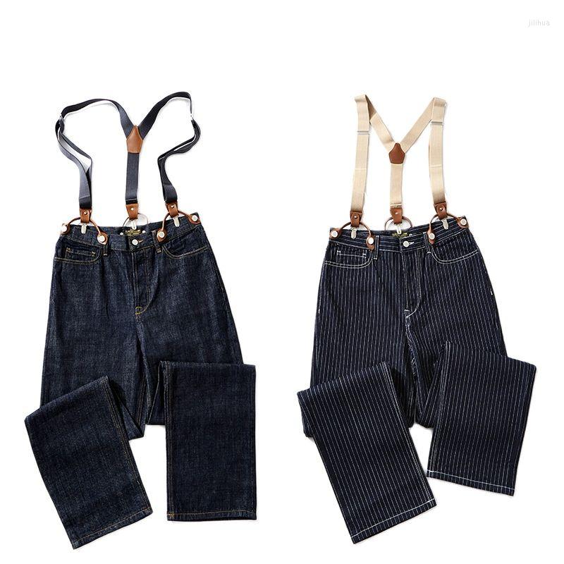 

Men's Jeans Men's Striped Fashion Cargo Wide Leg Denim Pants Motorcycle Suspenders Trousers Loose Male Clothing XL BottomsMen's