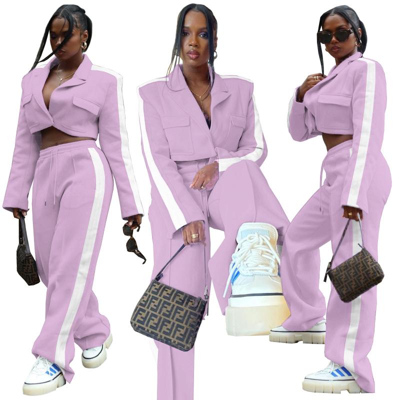 

Women' Two Piece Pants Stitching Long-sleeved Buttons Casual Sexy Two-piece Suit Turn Down Collar Tracksuit Matching Set Sports Sweatpants, Light purple