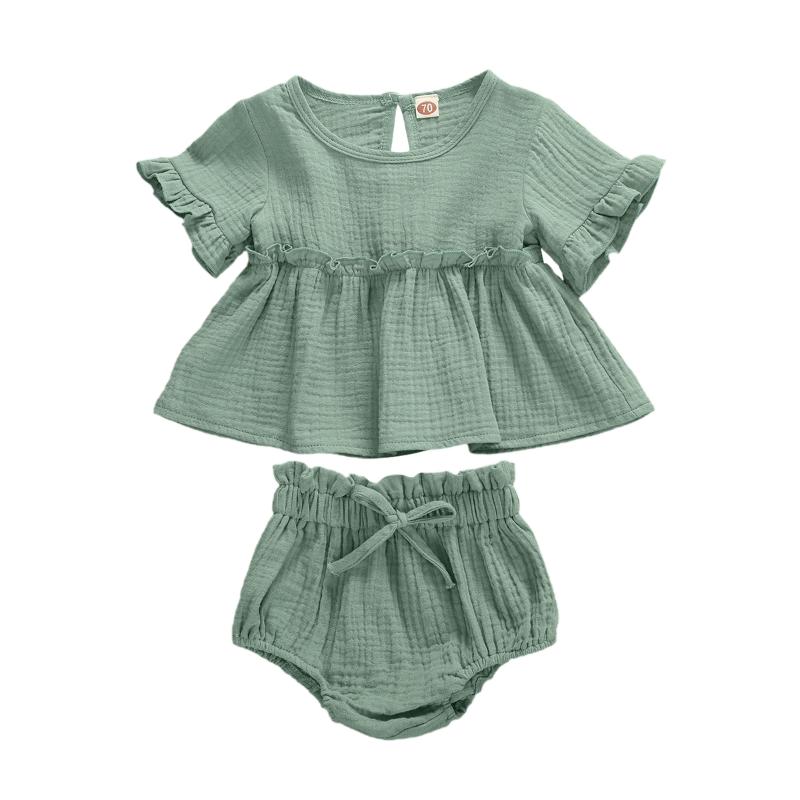 

Clothing Sets 0-24M Born Infant Baby Girls Clothes Ruffles Short Sleeve Tops Shorts 2pcsClothing