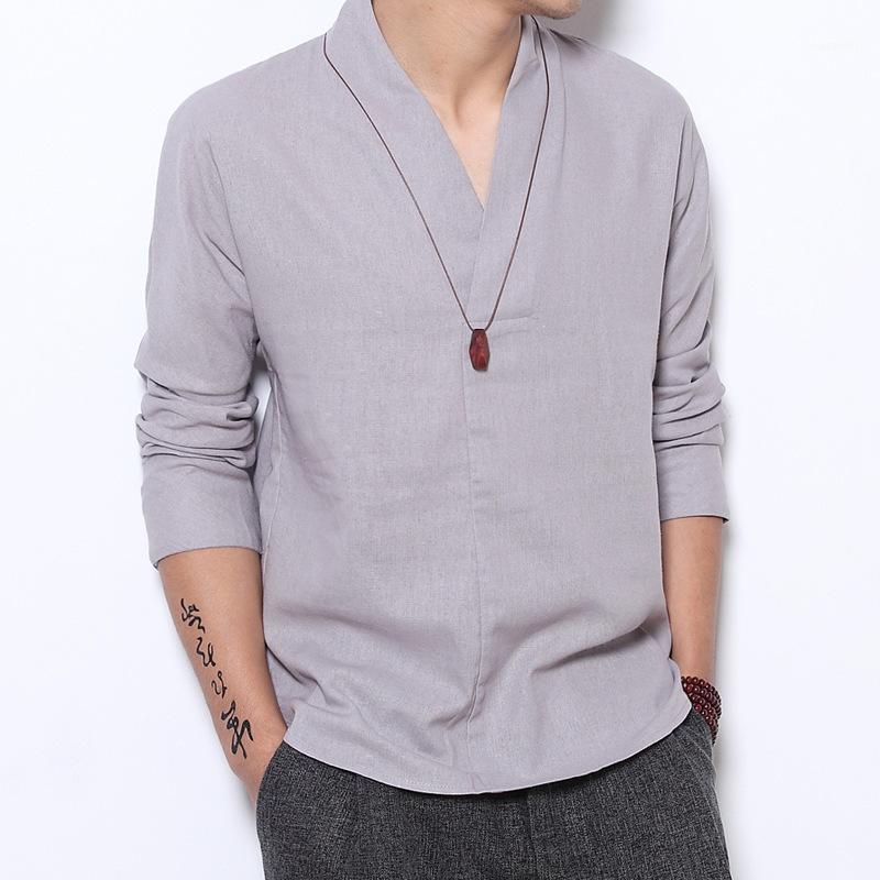 

Men's Casual Shirts 2022 Summer Long Sleeve Shirt Linen Chinese Style Hanfu Cotton Tang Suit Men, Black