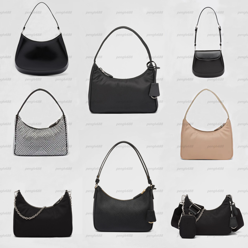 

2021 Top quality Re-edition Underarm bag 2000 Nylon leather Shoulder bags Women Crossbody messenger Handbag wholesale, %3= white + white diamond