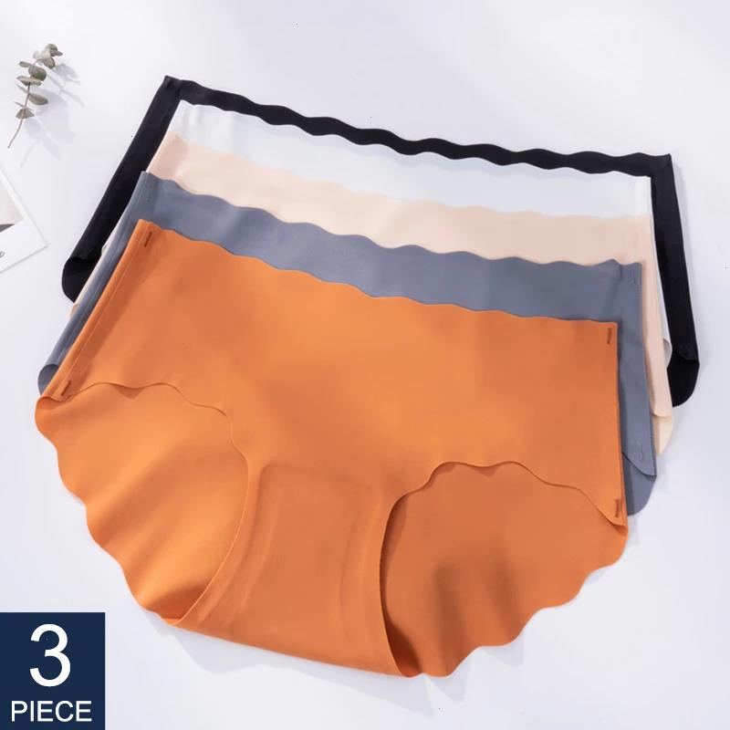 

3pcs Set Seamless Underwear Silk Womens Solid Color Panties Lady Ruffle Underpants Girls Briefs Invisible Panty Sexy Lingerie, Set 14