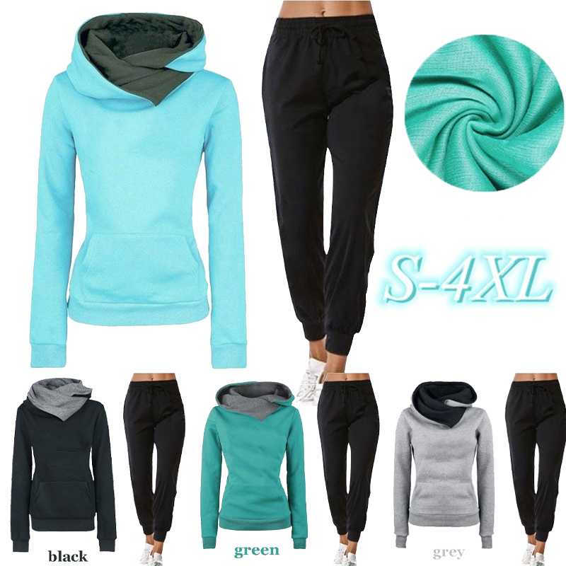 

Women' Hoodies & Sweatshirts Women Hoodie Set Sportwear Suit Casual Jacket Sweatshirt Pants 2 Pcs Splice Tracksuit SuitWomen, Khaki
