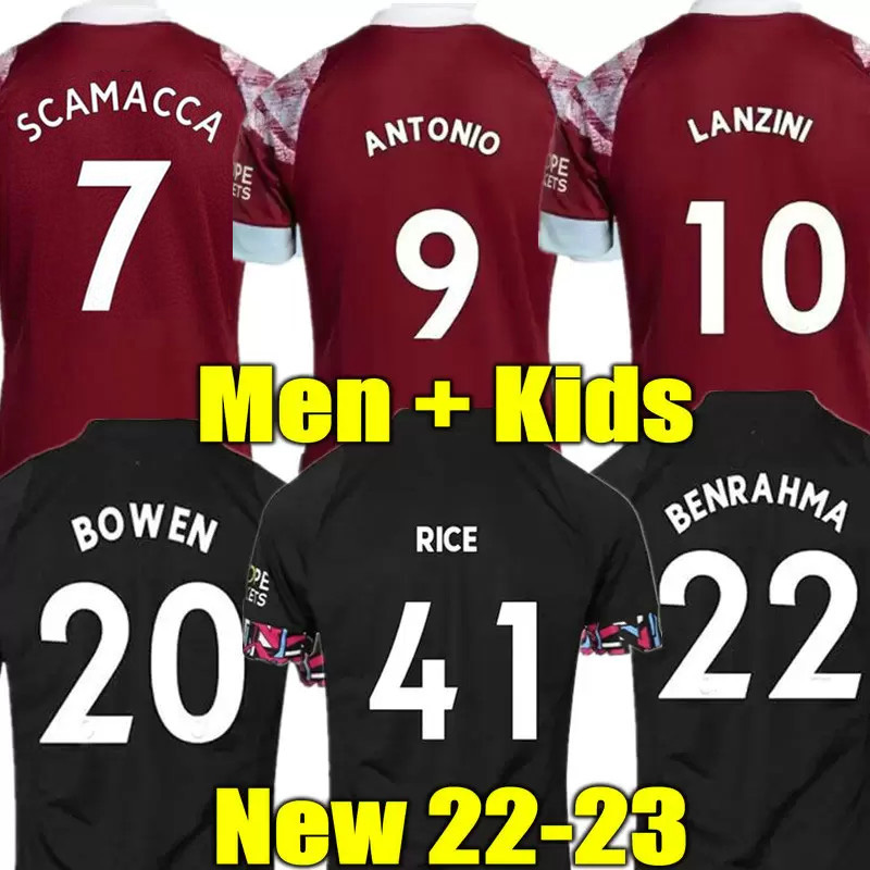 

West Hams 22 23 Soccer Jerseys United BOWEN RICE N. AGUERD BENRAHMA LANZINI ANTONIO SCAMACCA NOBLE FORNALS Soucek Dawson 2022 2023 Jersey Football Shirt Men Kids Kit, 22-23 home kids