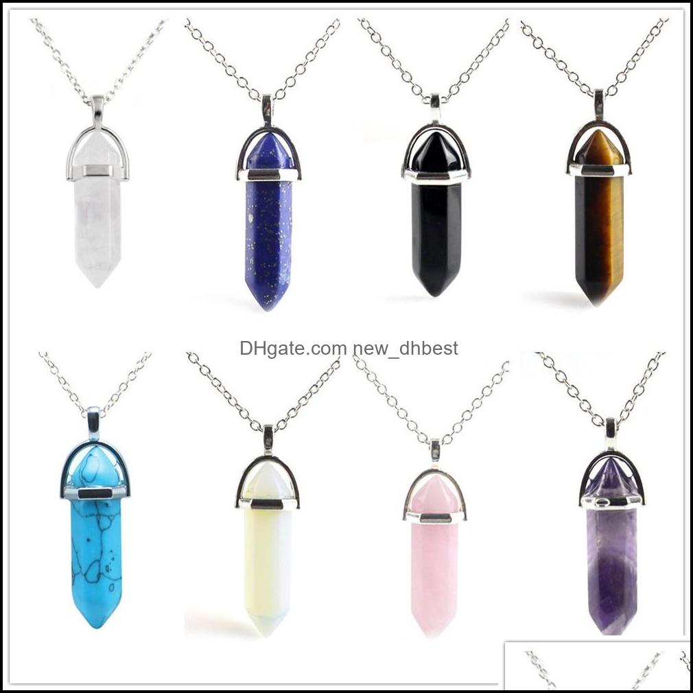 

Pendant Necklaces Natural Stone Necklace Chakra Hexagonal Opal Amethyst Rose Quartz Crystal Reiki Healing Pendum Stainless Newdhbest Dh7Fw