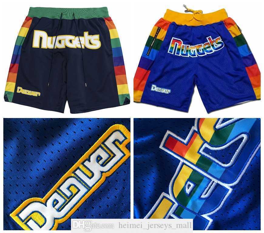

Denver''Nuggets''Men Basketball Shorts JUST DON Stitched Mitchell and Ness With Pocket Zipper Sweatpants Mesh Retro Sport PANTS -2XLShort