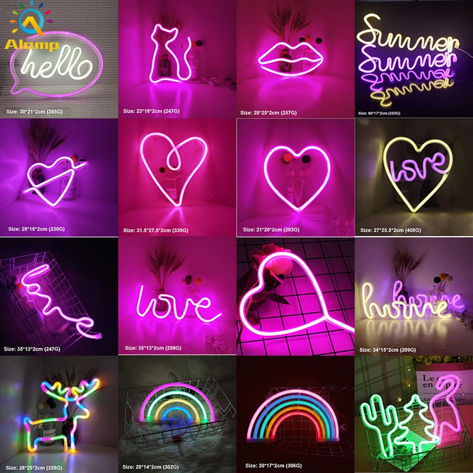

LED Neon Sign SMD2835 Indoor Night Light Love Heart Rainbow Cat Home Lighting Model USB Decorations Table Lamps For Holiday Xmas P262d