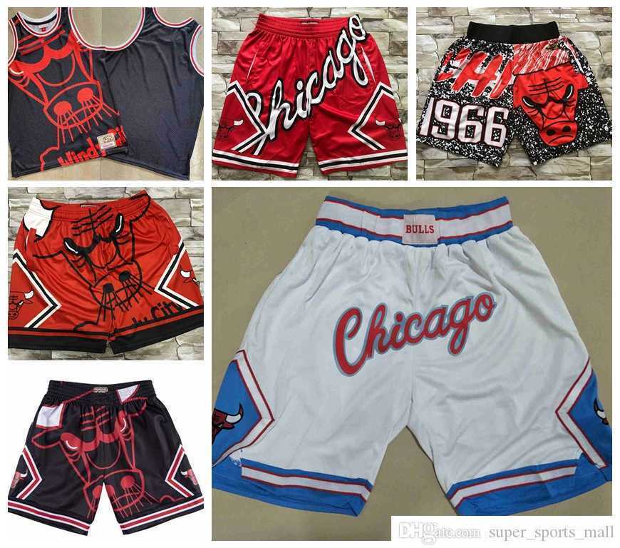 

Chicago''Bulls''Men Basketball Shorts JUST&DON Stitched Mitchell and Ness With Pocket Zipper Sweatpants Mesh Retro Sport Pants Size S-2XL
