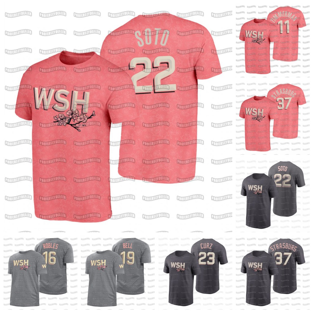 

22 Juan Soto 2022 Cherry Blossom City Connect Nationals T-Shirt Sean Doolittle Josh Bell Nelson Cruz Darren Baker Riley Adams Gerardo Parra, Grey1 youth s-xl
