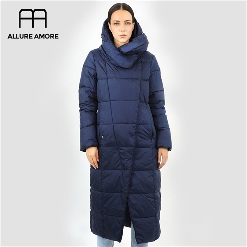 

women's down jacket parka outwear with hood quilted coat female long warm cotton clothing for winter ladies trend 19-150 201214, Classic blue