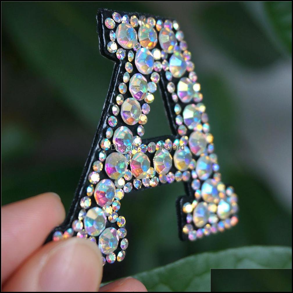 

26 Letters Rhinestones Alphabet Abc Sew Iron On Patches Rainbow Shining Badges For Name Diy Dress Jeans Appliques Decoration Drop Delivery 2