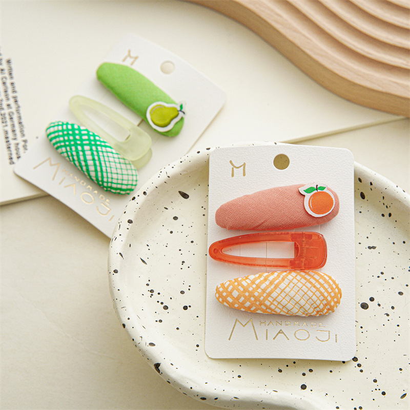 

3 Pieces Summer Fruit Cartoon Triangle BB Hair Clips Barrettes Girls Baby Transparent Line Fabric Hairpins European Children Head Wear Cute Ponytail Hair Clip