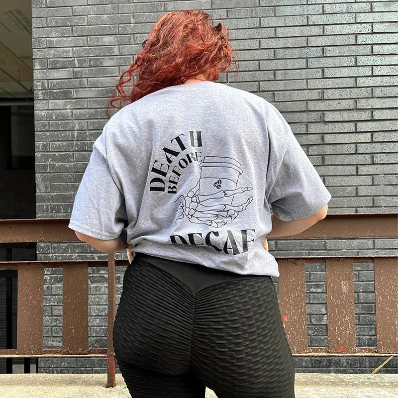 

Women's T-Shirt Death Before Deacf Funny Skeleton Hands Printing Female Gothic T Shirts Short Sleeve Loose Cotton Summer Street Fashion Tees, Black