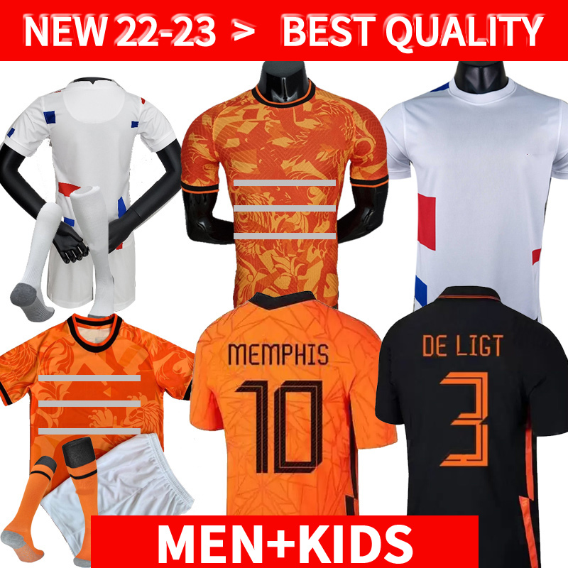 

2022 Netherland MEMPHIS soccer jersey DE JONG DE LIGT WIJNALDUM VAN DIJK 21 22 23 Player version Holland football shirt Adult men kids kit set DUMFRIES, 2022 away kit