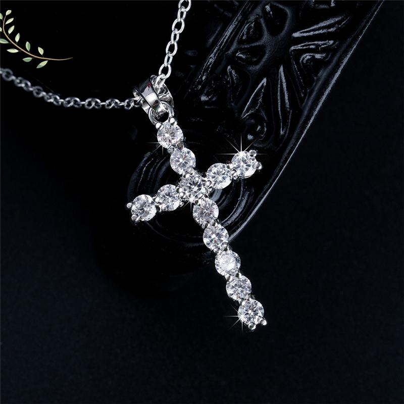 

Pendant Necklaces Pure Silver For Women Zirconia Cross Necklace Chain Collares Femme Wedding Bridal Jewelry Accessories BijouxPendant