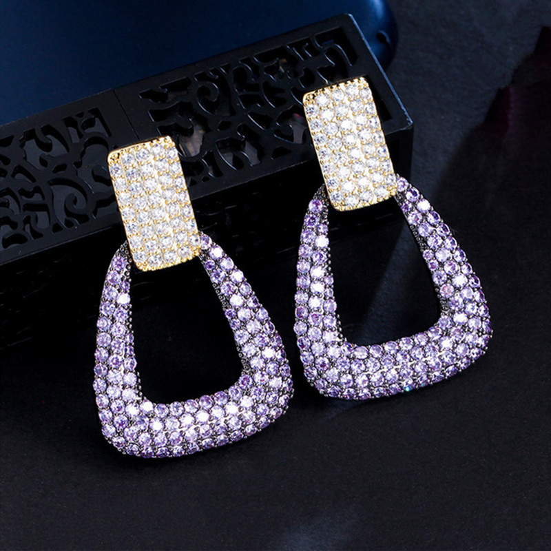

Exaggerated charm geometry earring designer for woman party 925 Sterling Silver Post Purple AAA Cubic Zirconia Copper Bride Engagement Luxurious Earrings Gift