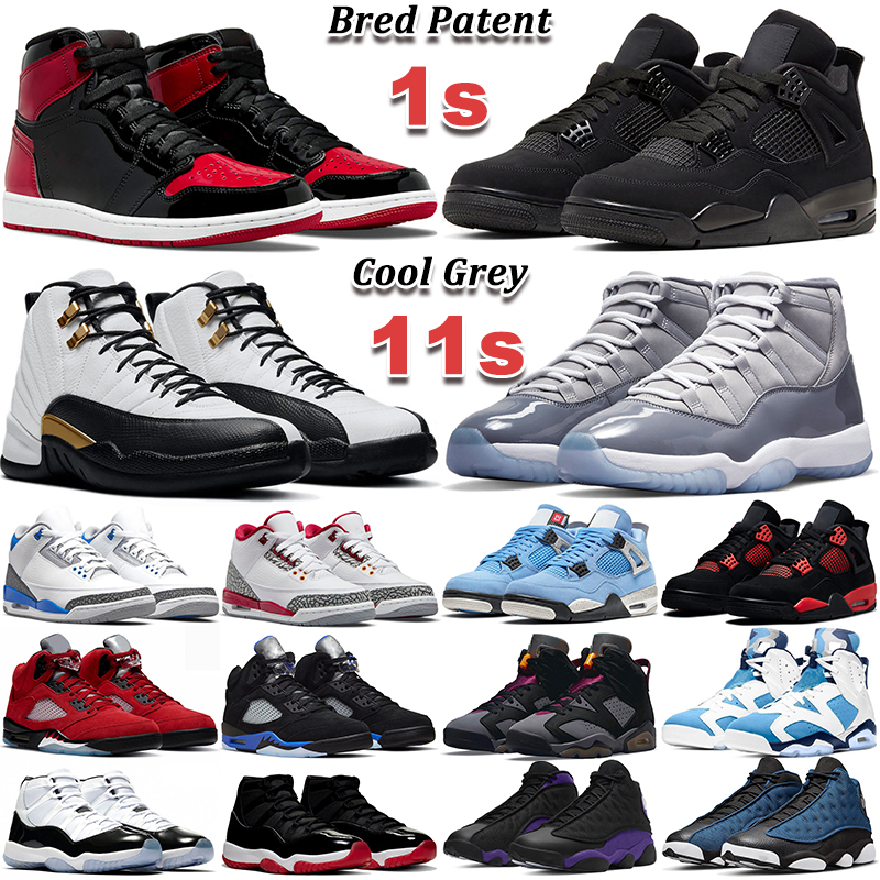 

2022 Men Basketball Shoes 1s Bred Patent Pine Green 4s Red Thunder Black Cat 5s Moonlight 6s UNC 11s Cool Grey 12s Royalty Taxi 13s Court Purple Mens Sports Sneakers, 13