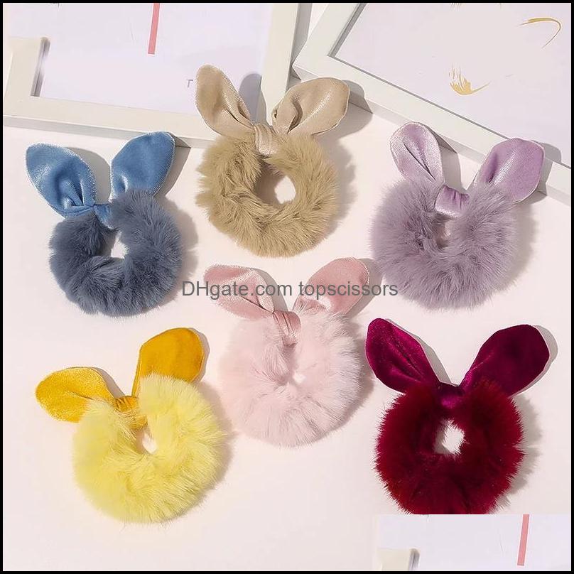

Hair Accessories Tools Products Winter Soft Fur Rabbit Ears Scrunchie Bows Ponytail Holder Hairband Bow Knot Scrunchy Girls Ties Drop Deli
