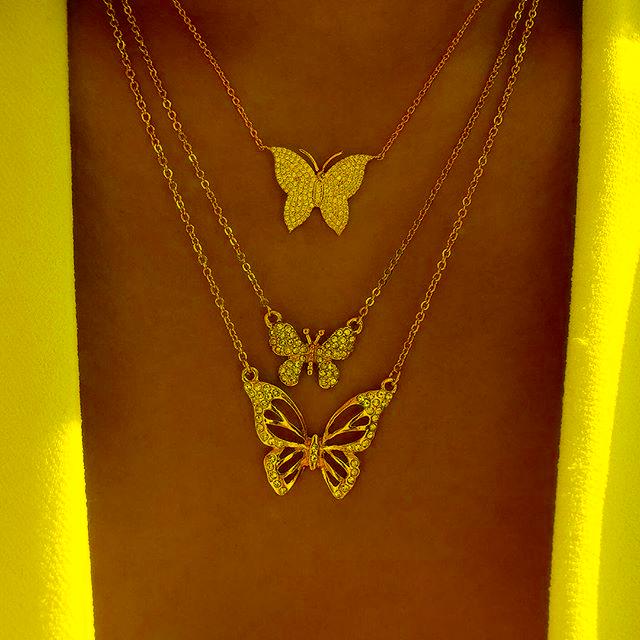 

Chokers Fashion Cute Butterfly Necklaces Delicate Gold Color Lovely Bling Cubic Zircon Animal Design Women Christmas Gift JewelryChokers