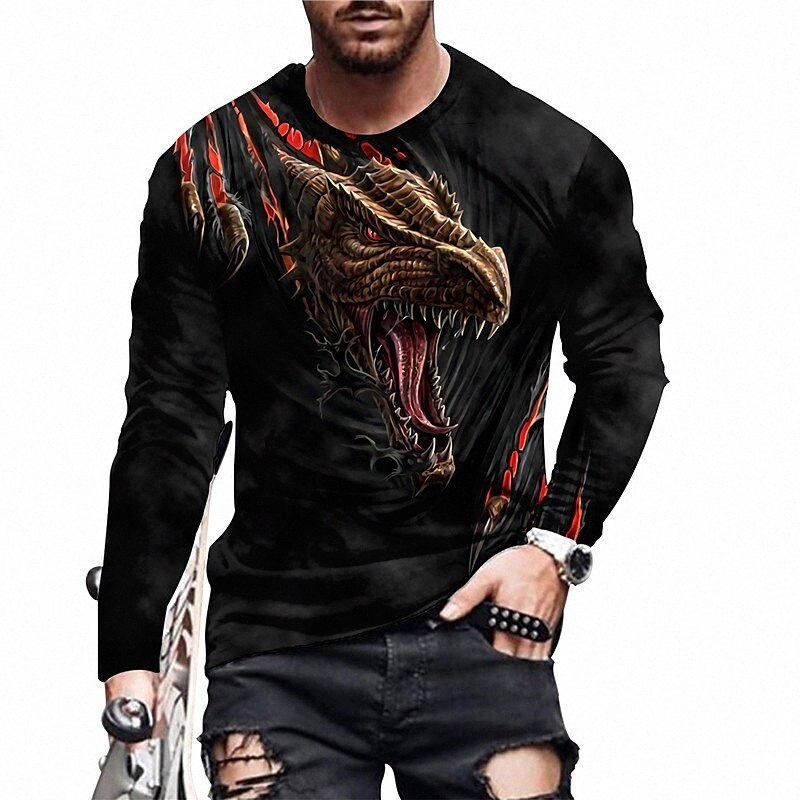 men's Unisex T shirt 3D Print Dragon Graphic Prints Crew Neck Daily Holiday Print Long Sleeve Tops Casual Designer Big and Tall Black x8mQ#-image-757179144
