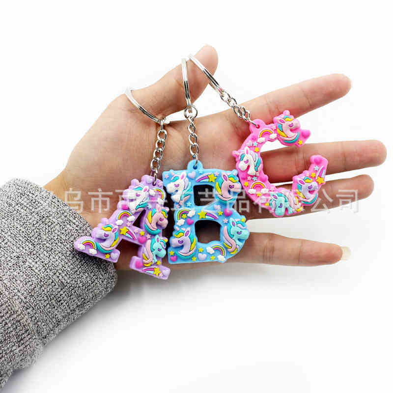 

New letter Unicorn key chain PVC doublesided key ring car lovely bag Pendant