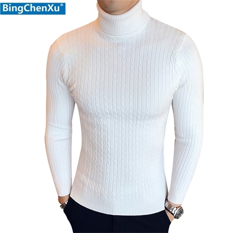 

Mens Turtleneck Sweaters and Pullovers Winter Casual Solid Knitted Turtleneck Wool Sweater Fashion Men Pullover Homme 1465 201202, Tete-dl102-white