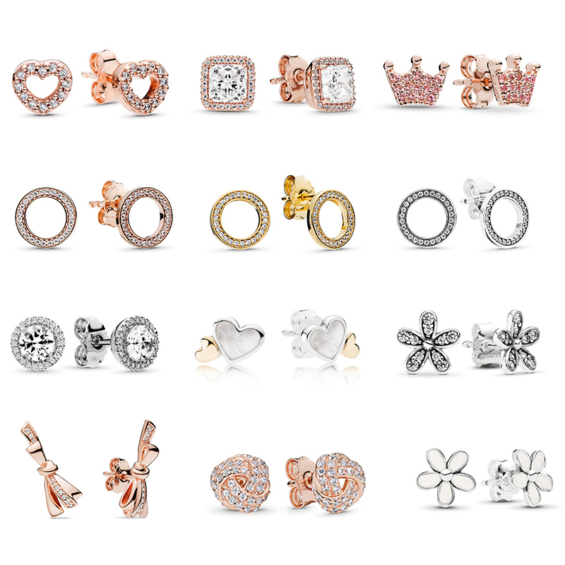 

New High Quality Popular 925 Sterling Silver Cheap Infinity Stud Earrings Clear CZ for Pandora Fashion Earrings Women Wedding Jewelry Accessories