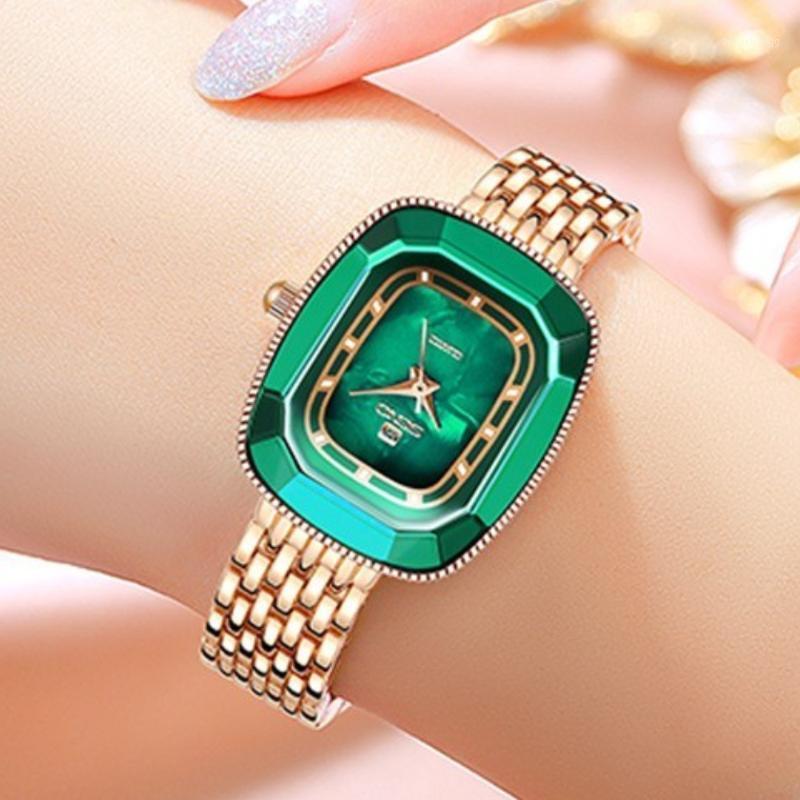 

Wristwatches SENO Quartz Women Watch Ladies Small Green Square Malachite Design Vintage Waterproof Clock Relogio Feminino Montre, Rose gold
