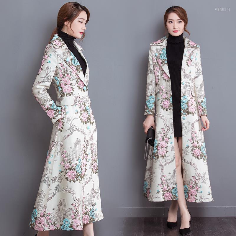 

Women's Trench Coats Fashion Fall Printing Coat 2022 Korean Casual Plus Long Windbreaker Ladies 80'S Retro Lapel Jacket M-XXXL