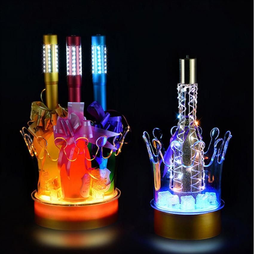 

New Crown LED Rechargeable Ice Bucket LED Beer Holder Bar Cooler Container Acrylic Transparent Champagne wine beer ice bucket318c