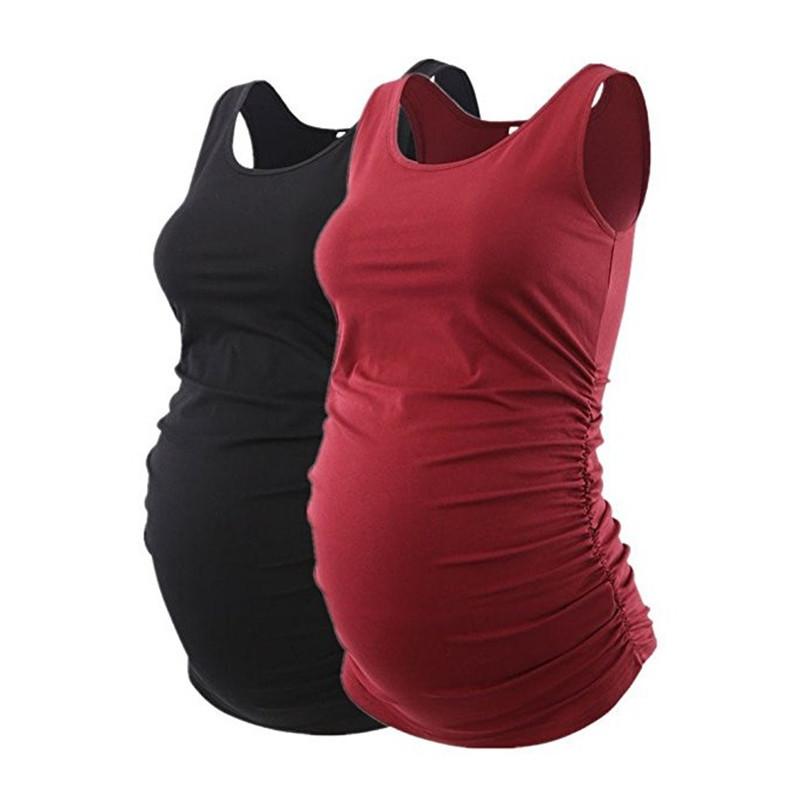 

Summer Maternity T-shirt Sleeveless Vest Pregnant Clothes Loose Round Neck Solid Top Clothing, Mix colors;pls message