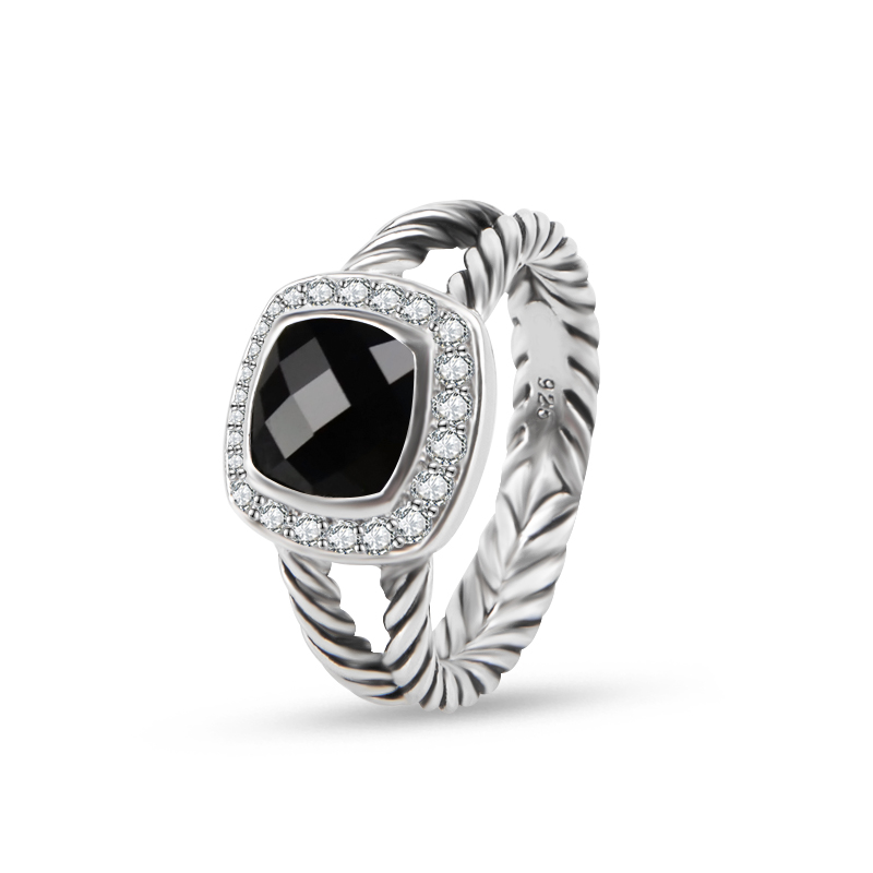 

Twisted Wire Rings Prismatic Black Rings Women's Fashion Silver Plated Micro Diamonds Trendy Versatile Styles