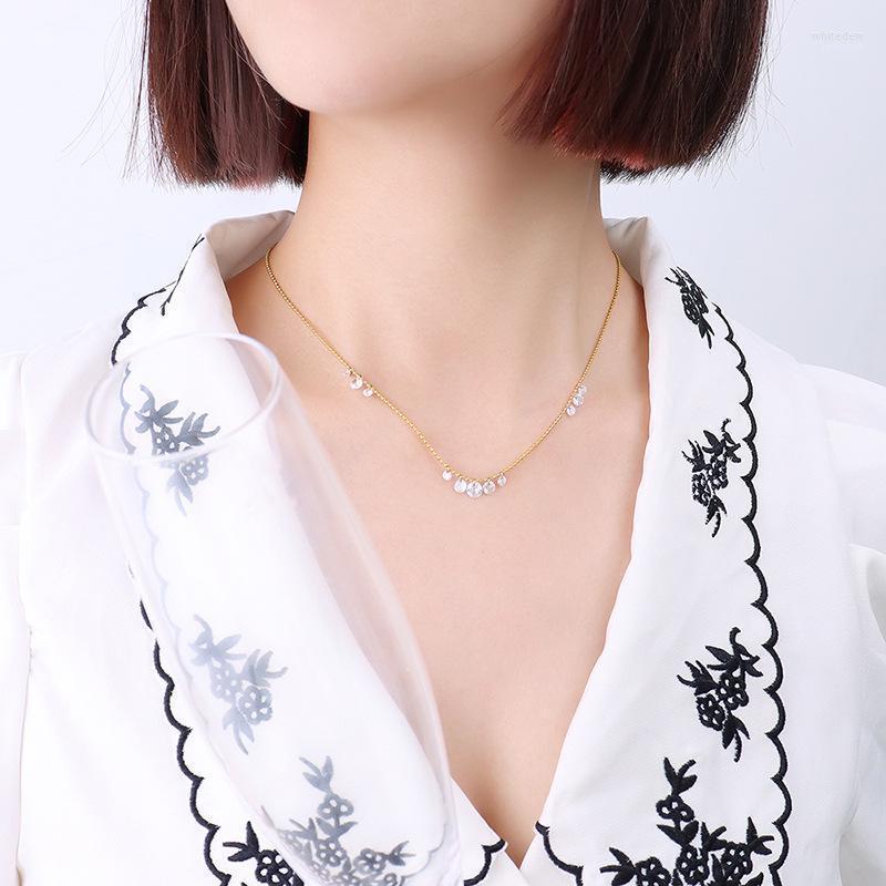 

Chains YAONUAN 2022 Trendy Titanium Steel Beads Chain Gold Plated Necklace For Women Zircon Decoration Korean Jewelry Accessories Party