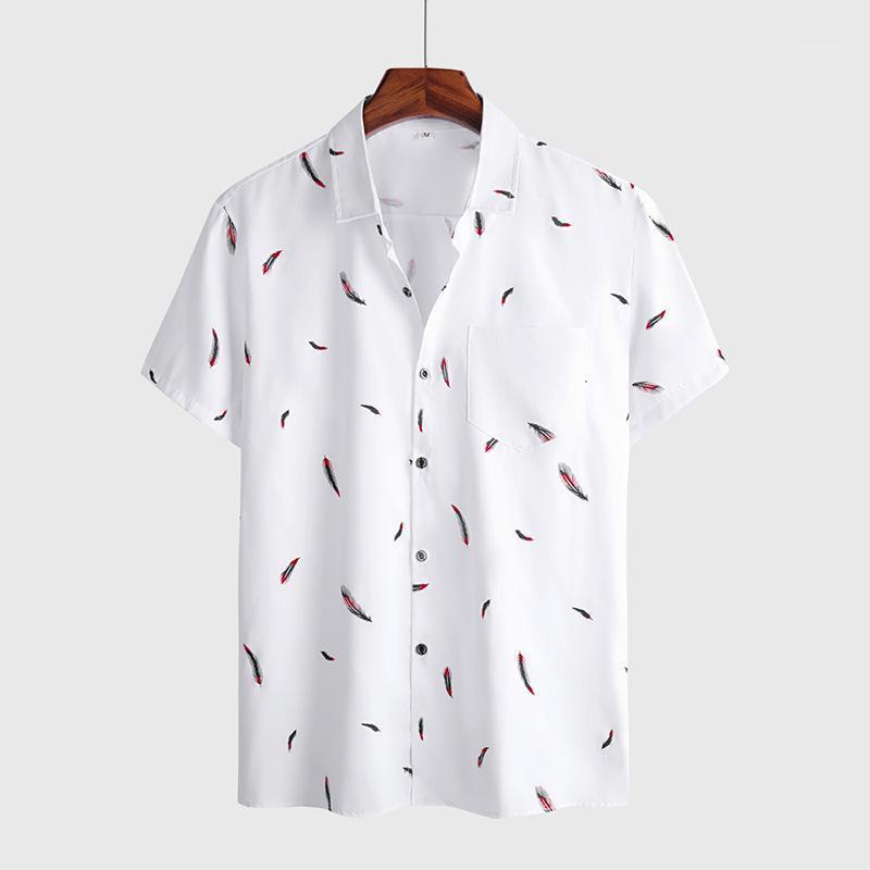 

Summer Men' Shirt Casual Beach Feather White Lapel For Men Shirts, Multi