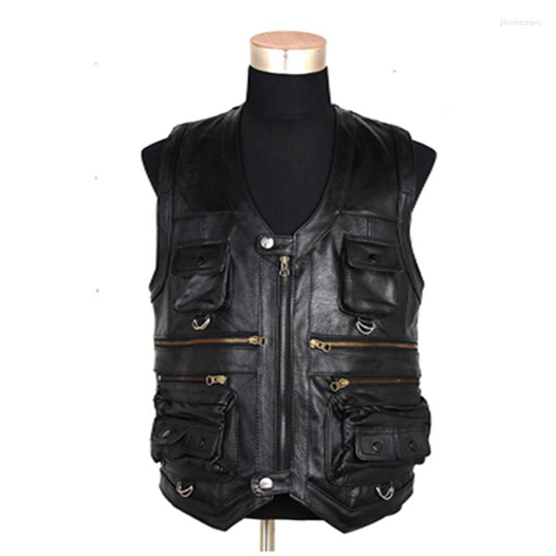 

Men's Vests Men's Waistcoat Faux Leather Man Coat Mens Reporters Suit More Pocket Plus Size 4XL Men PU Vest Tops Hi-Q OuterMen's Phin22, Black