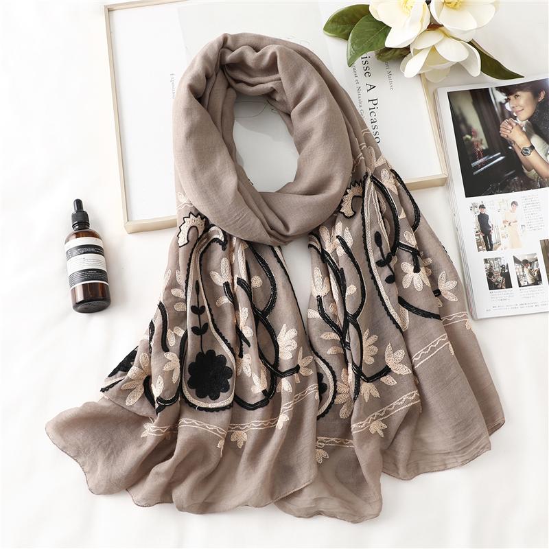 

Scarves Women Cotton Scarf Embroidery Solid Hijab Pashmina Foulard Shawl Lady Wrap Warm Bandana 2022 Headband Stoles