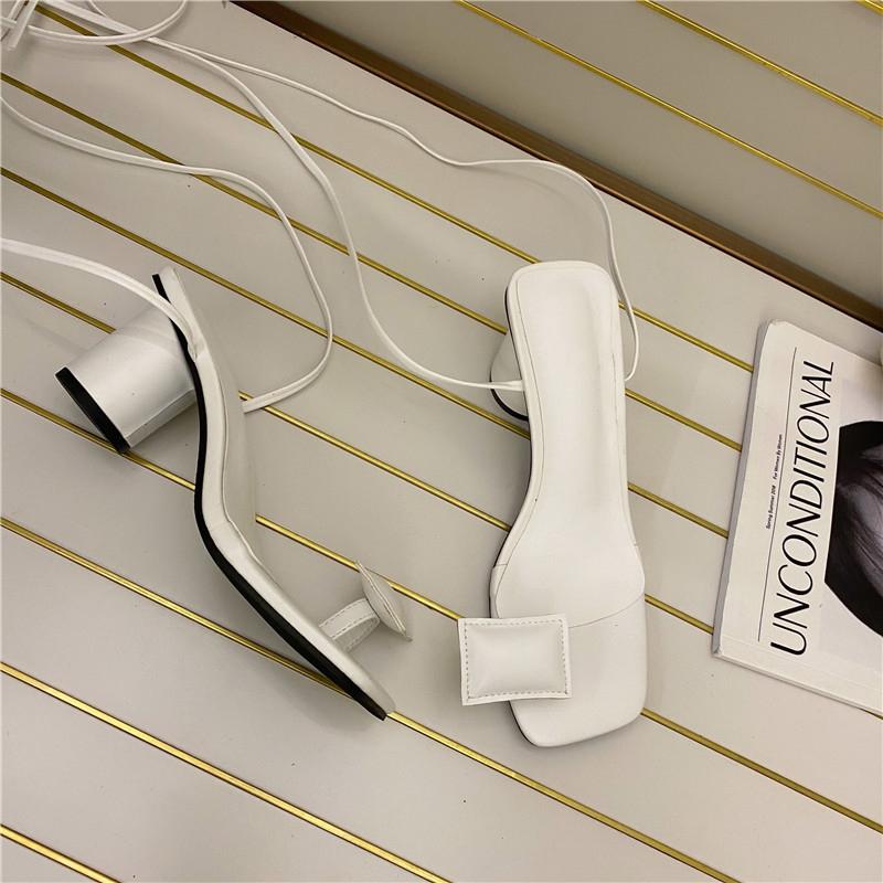 

Dress Shoes 2022 Fashion Ladies PU Sandals Women Round Heels Thong Open Party Cross-Tied Gladiator Lace-Up British StyleDress, Black