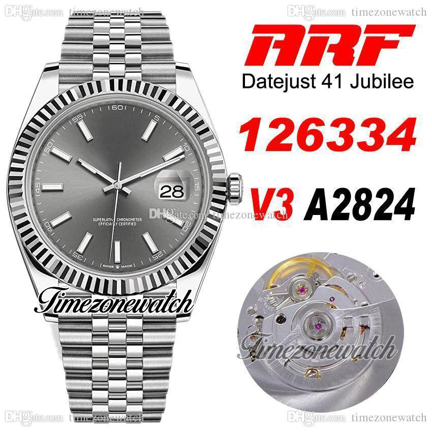 

ARF V3 41 126334 ETA A2824 Automatic Mens Watch Fluted Bezel Gray Stick Dial 904L JubileeSteel Bracelet With Warranty Card Super Edition Timezonewatch R02, Custom warranty card