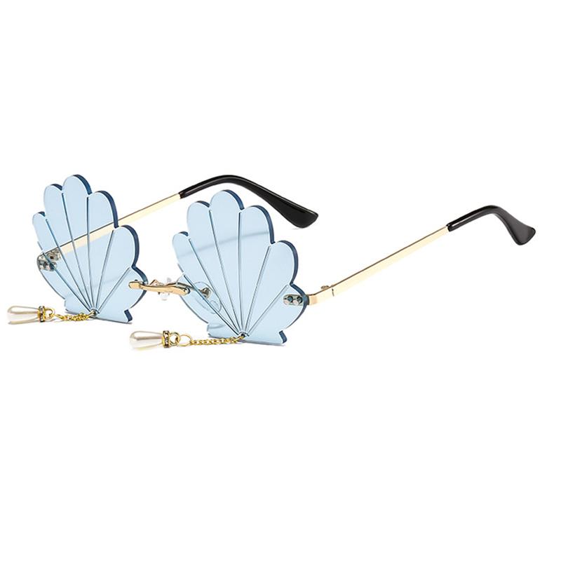 

Sunglasses 2022 Shell Designer Steampunk Women Vintage Rimless Pearl Tassel Frameless Punk Glasses Oculos