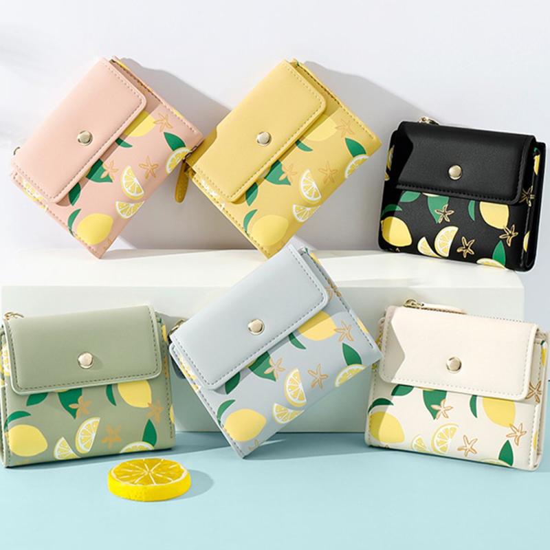 

Wallets Fashion Women Short Wallet Small PU Leather Lemon Embroidery Coin Purse Female Card Holders High Quality Money Bag Cute WalletWallet, Black