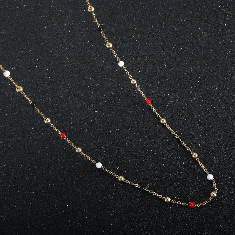 

Chokers Trendy Colorful Mix Color Cylinder Round Stone Beads Necklace For Women Stainless Steel Chain Making DIY Handmade Choker JewelryChok