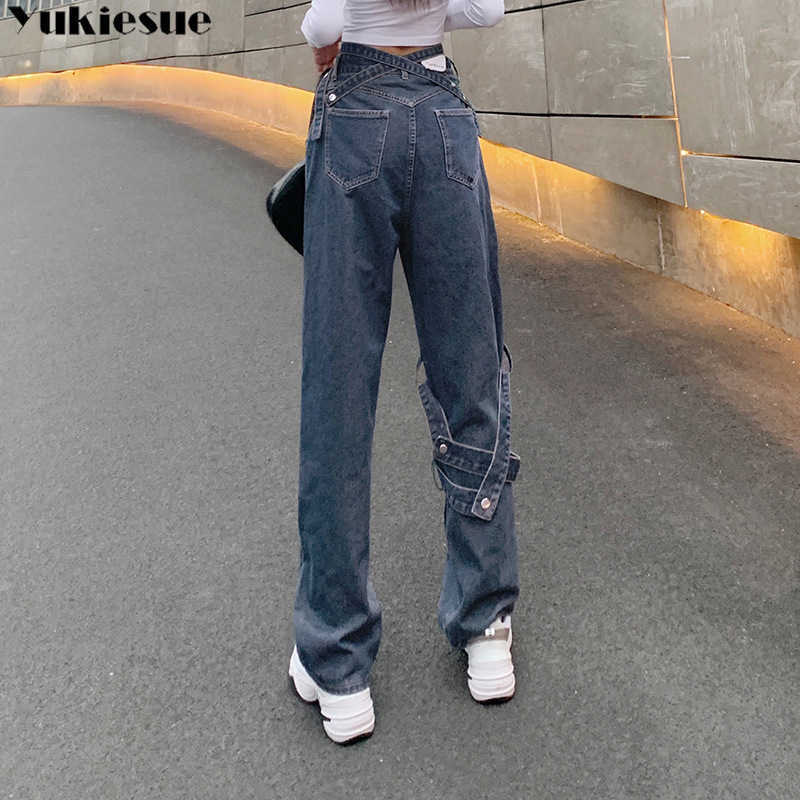 

Ripped Straight Womens jeans women Baggy Vintage High Waist Boyfriends Mom Denim Streetwear Female wide leg pants woman 210608, Blue